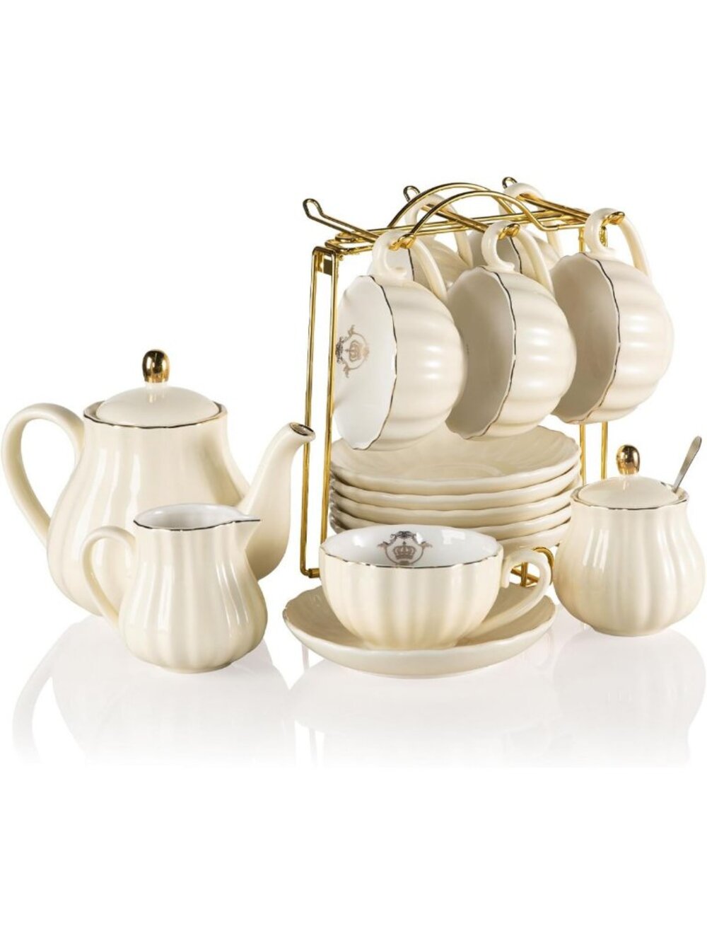 Elegant Porcelain Tea Set for 6 - High Tea, Wedding, Party - Cups, Teapot & More